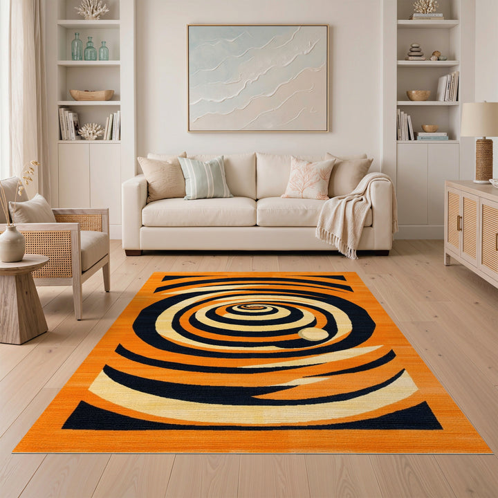 Orange Spiral Vortex Area Rug