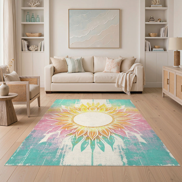 Vibrant Sunflower Distressed Vintage Rug