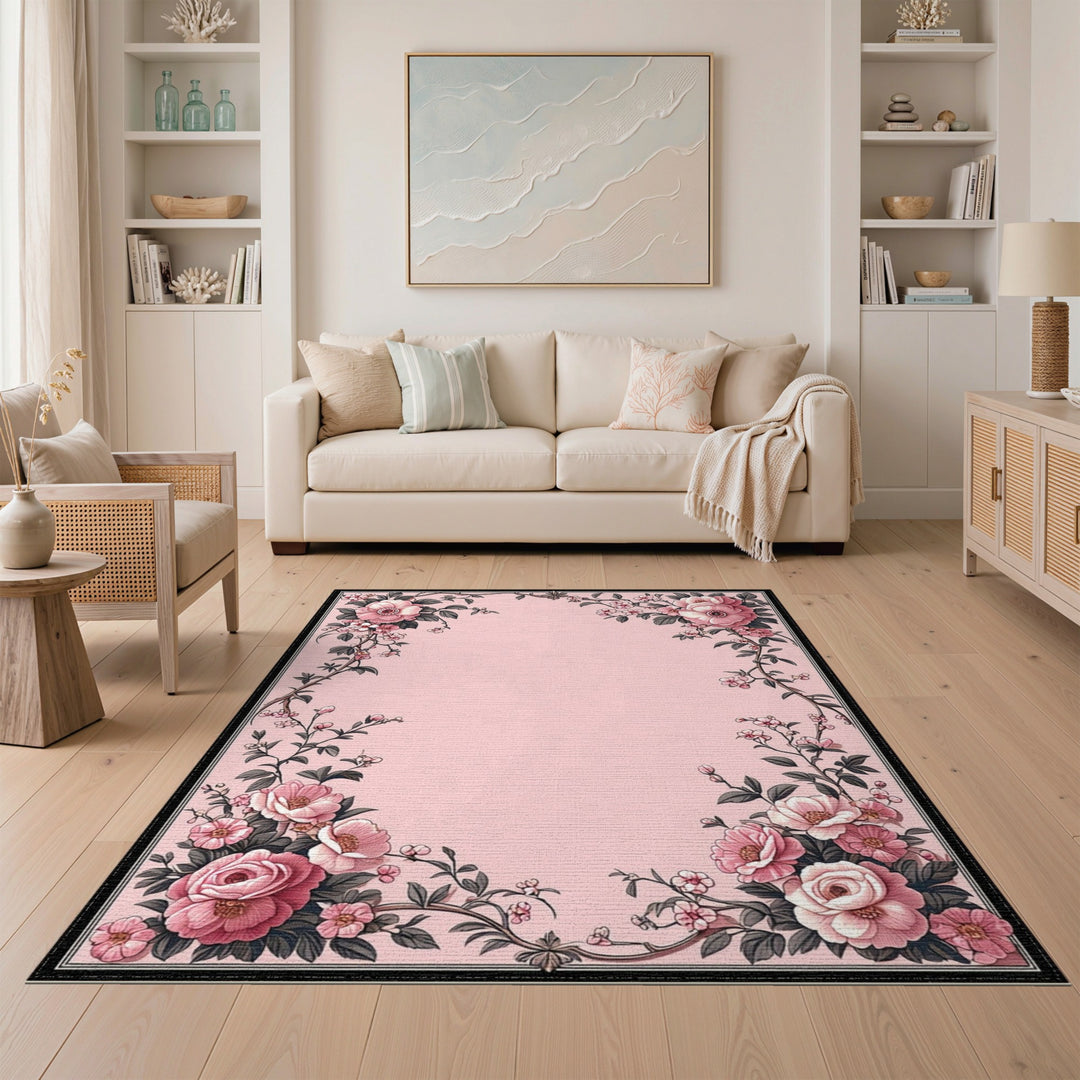 Pink Rose Floral Vintage Area Rug