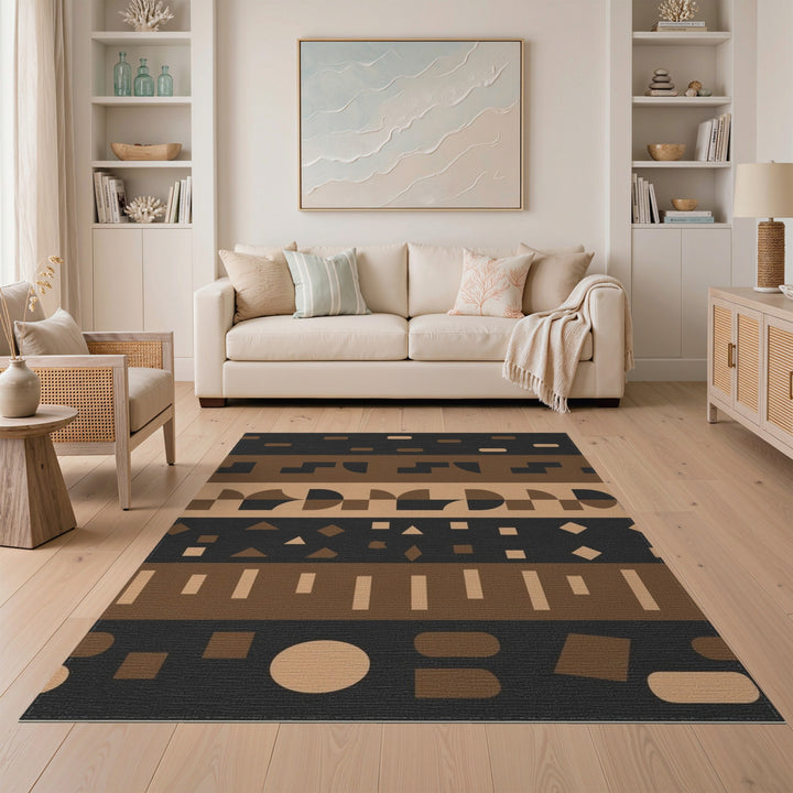 Geometric Brown Tan Area Rug