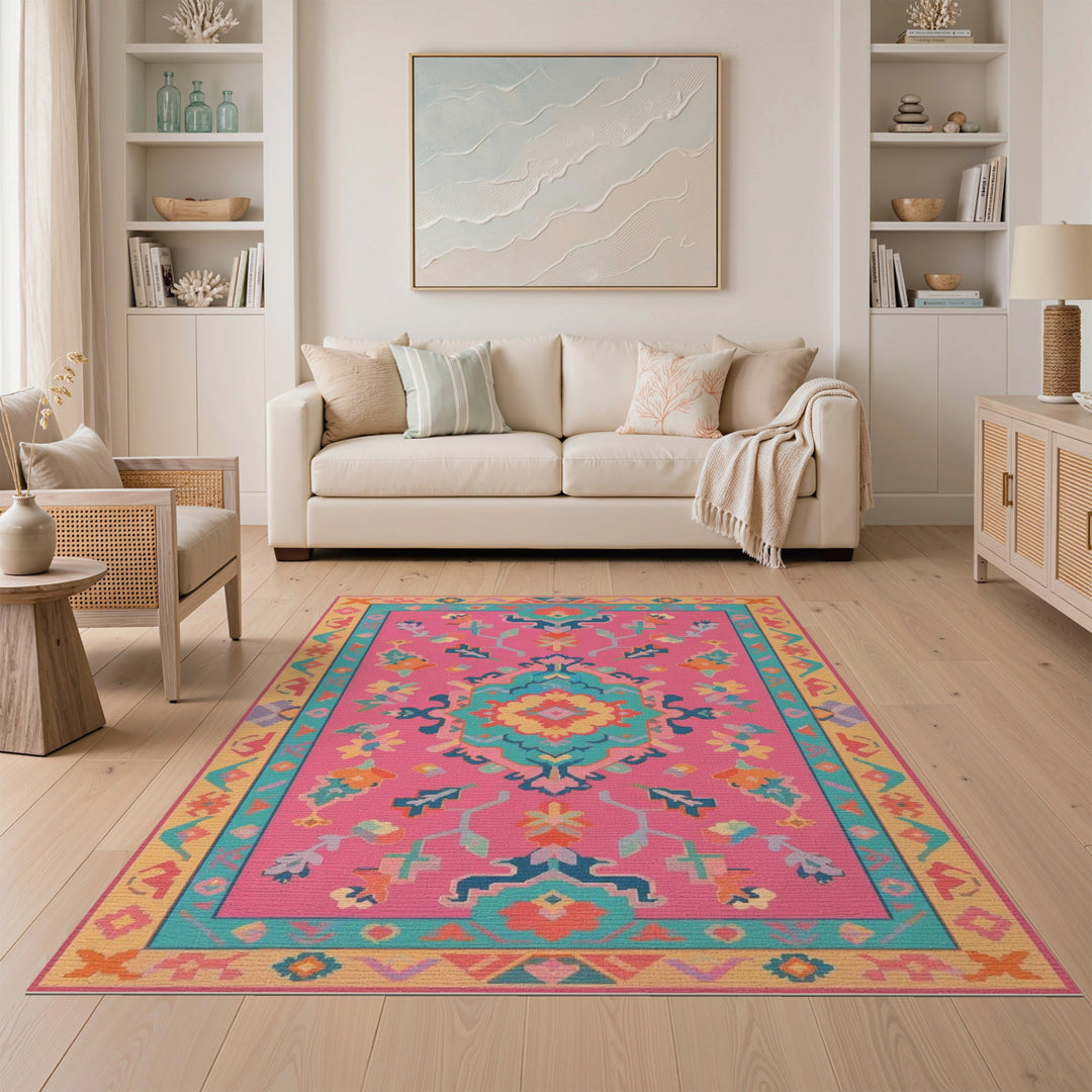 Vibrant Pink Boho Chic Area Rug