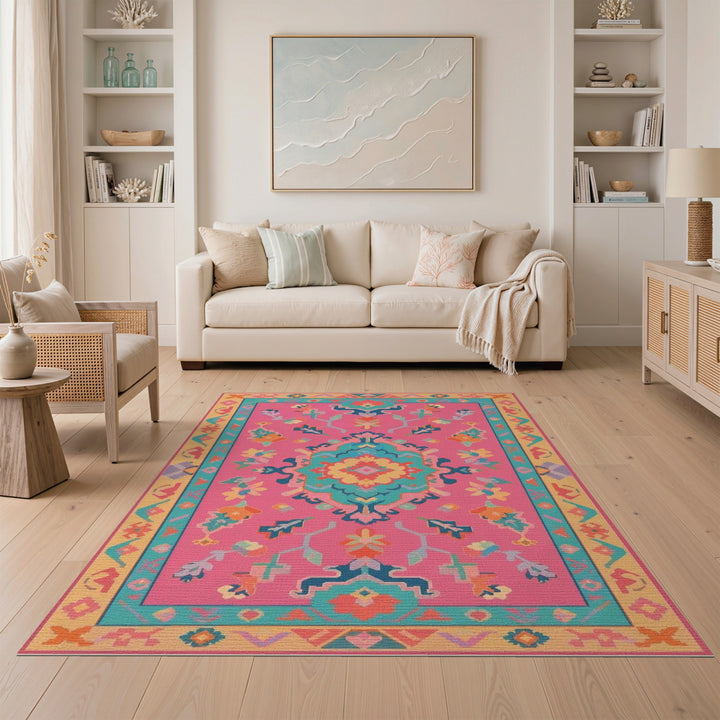 Vibrant Pink Boho Chic Area Rug