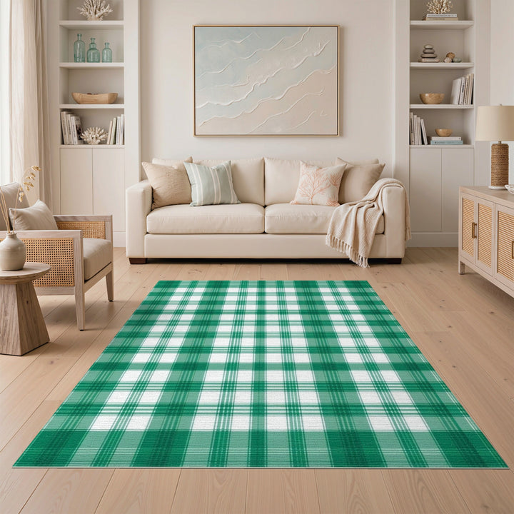 Green Plaid Green Plaid Checkered Area Rug
