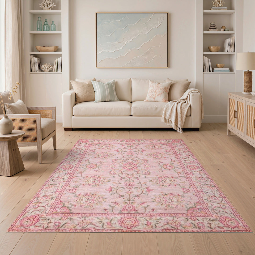 Blush Pink Floral Vintage Area Rug