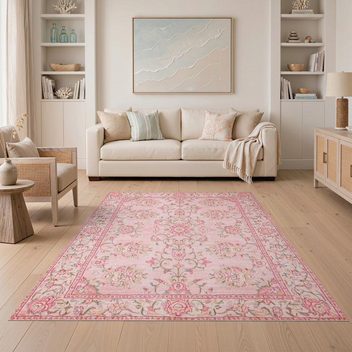 Blush Pink Floral Vintage Area Rug