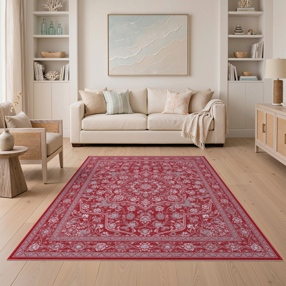 Red Traditional Persian Floral Area Rug
