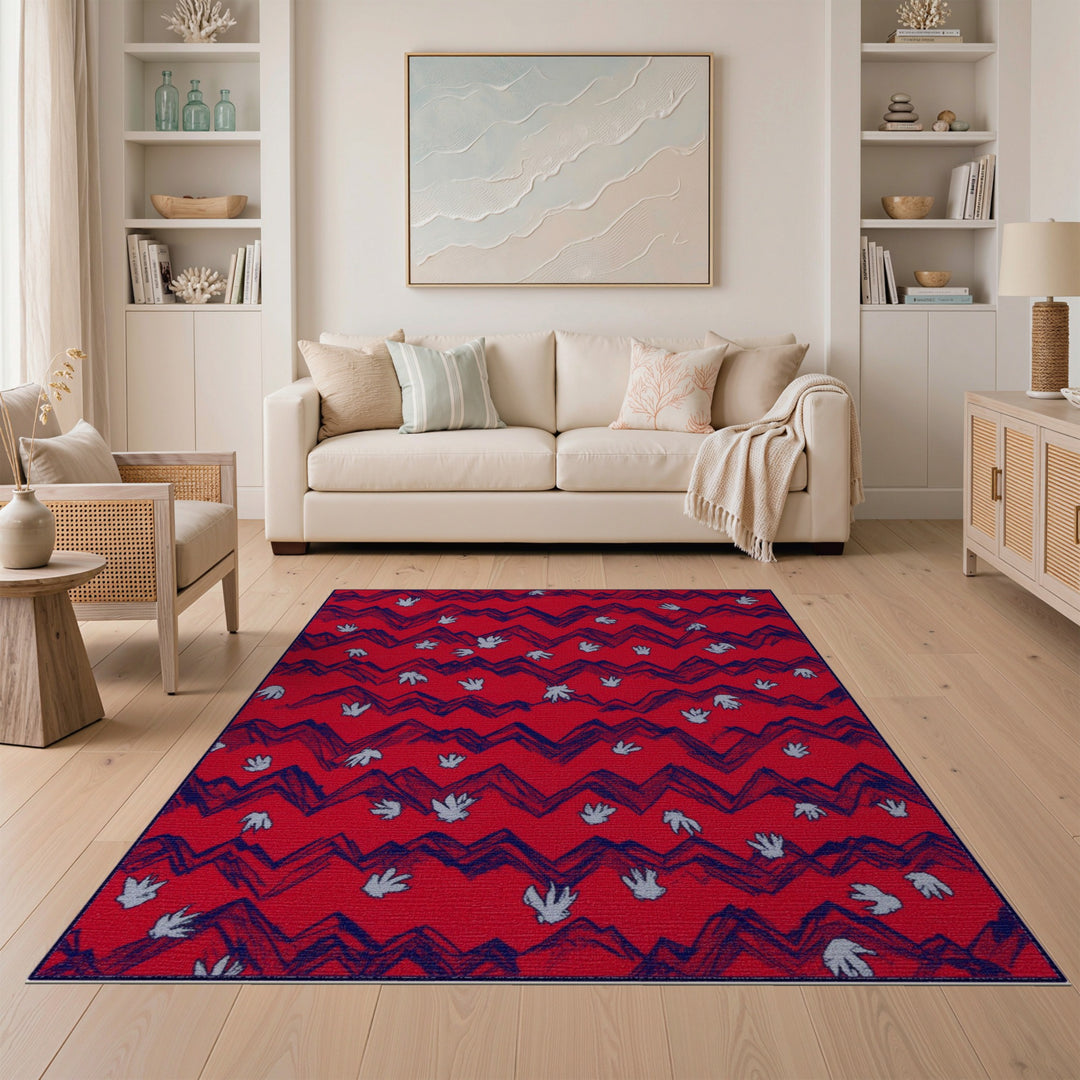 Red Southwestern Mountain Paw Print Area Rug
