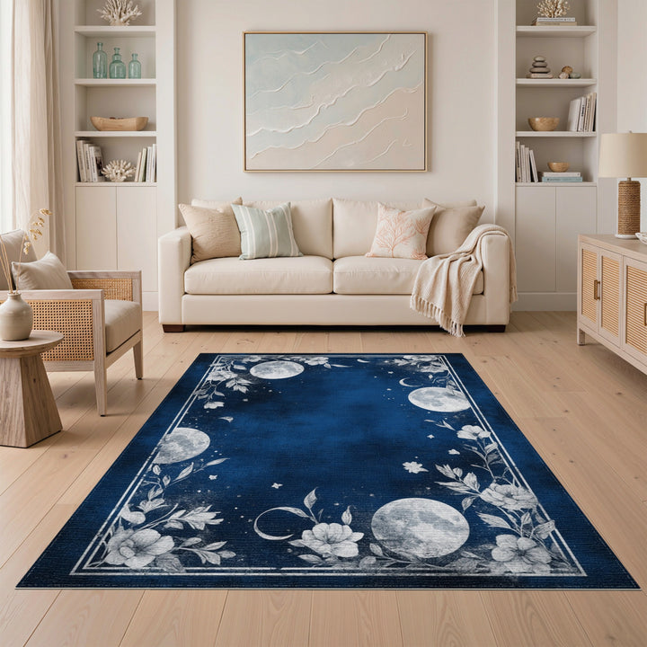 Celestial Moon Floral Distressed Area Rug