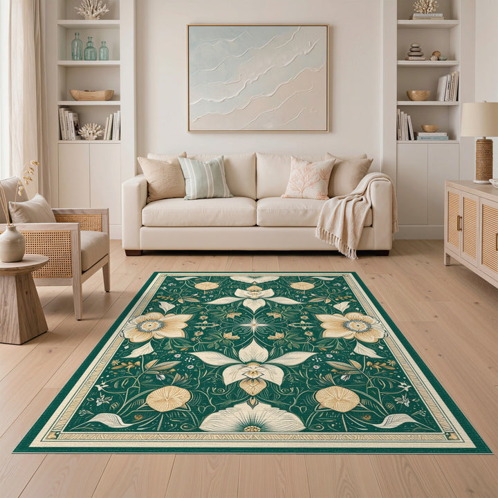 Green Floral Vintage Area Rug