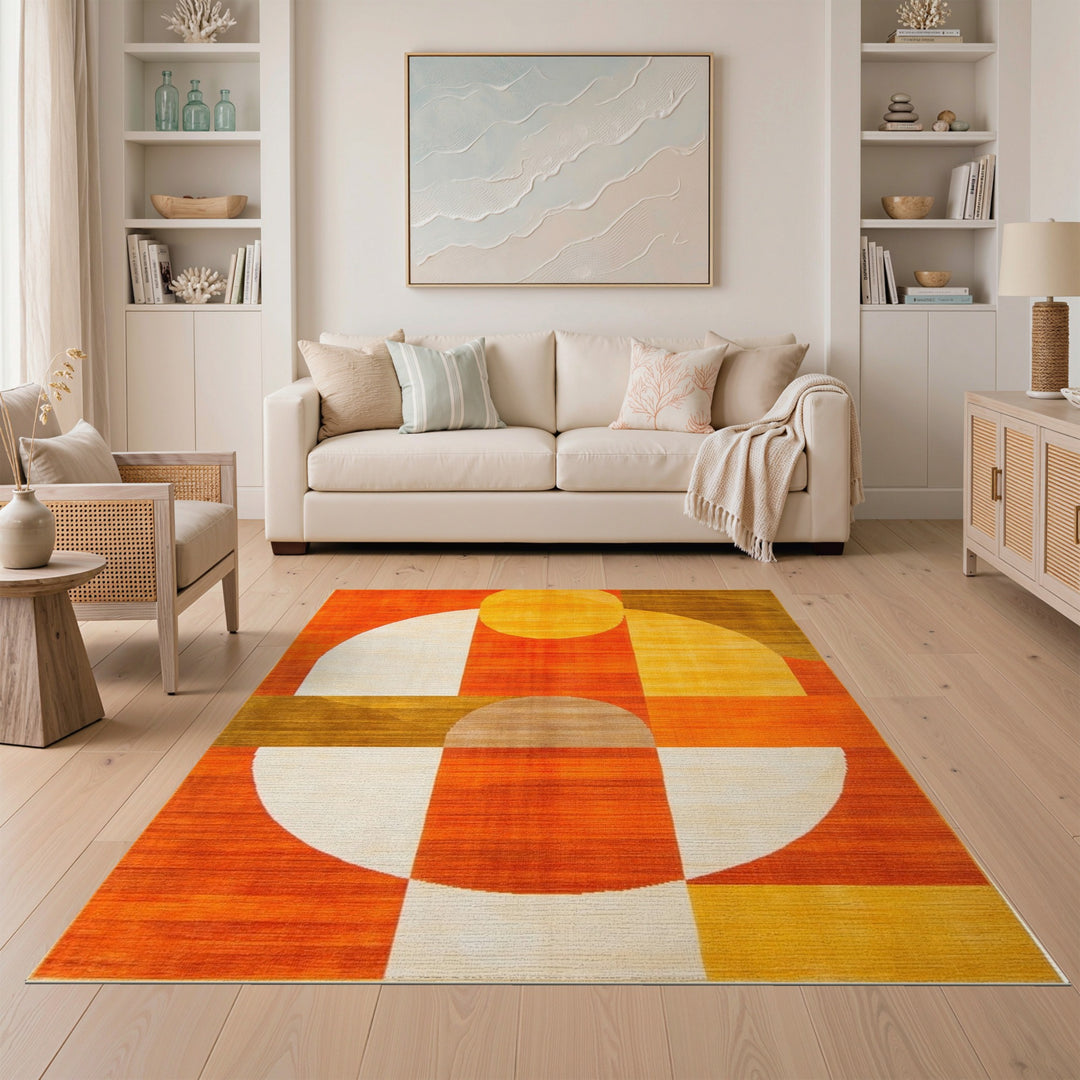 Orange Geometric Circle Geometric Modern Area Rug