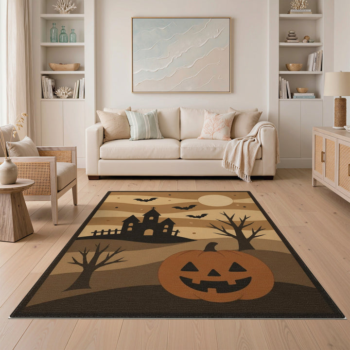 Halloween Haunted Castle Pumpkin Area Rug