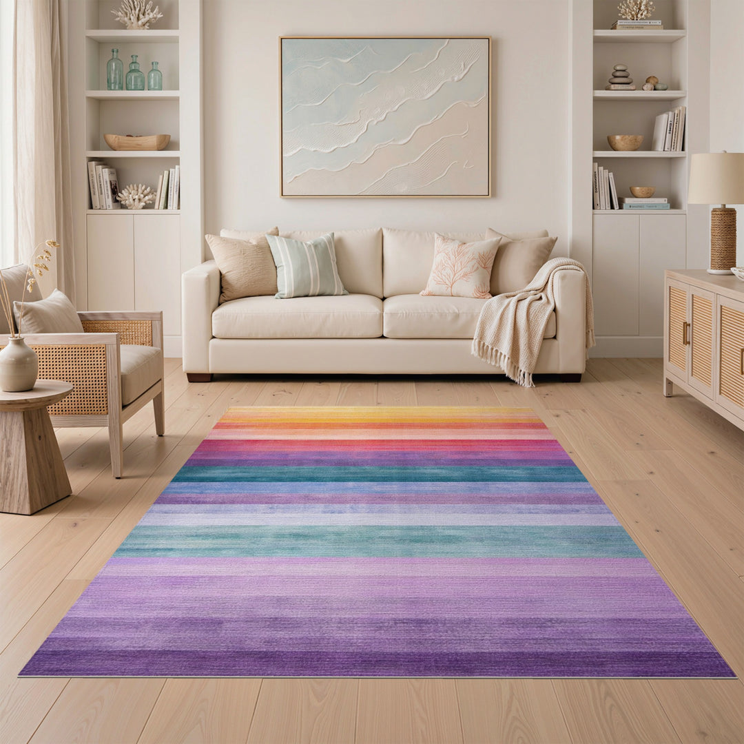 Multi-color and Patterns Rainbow Striped Multi-Color Area Rug