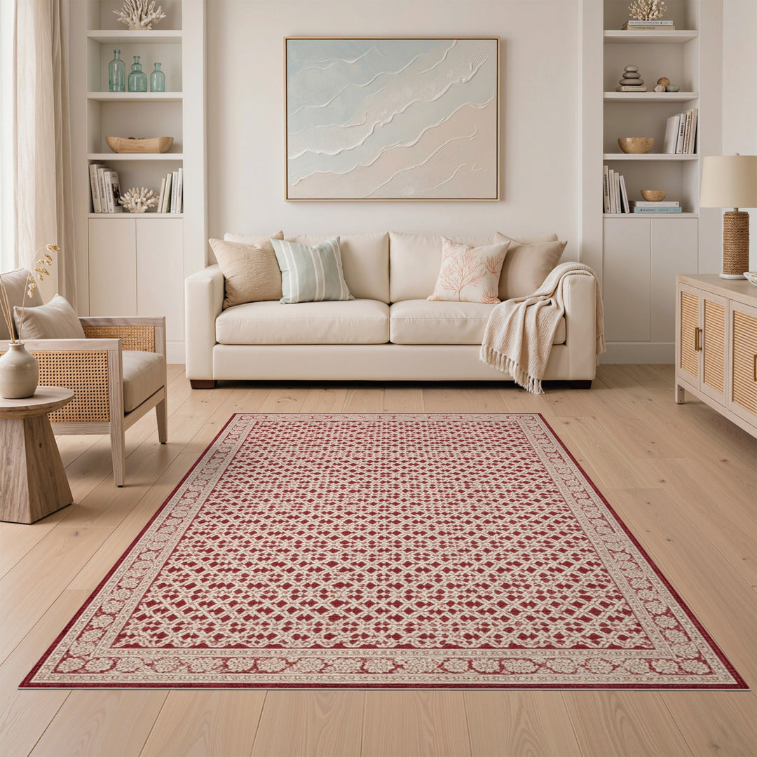 Lattice Red Geometric Lattice Area Rug