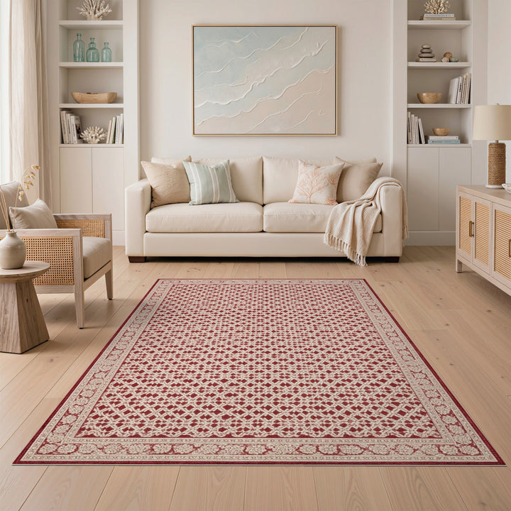 Lattice Red Geometric Lattice Area Rug