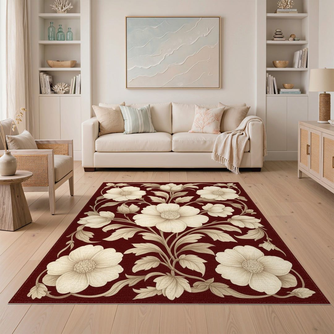 Red Vintage Floral Area Rug