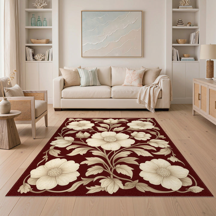 Red Vintage Floral Area Rug