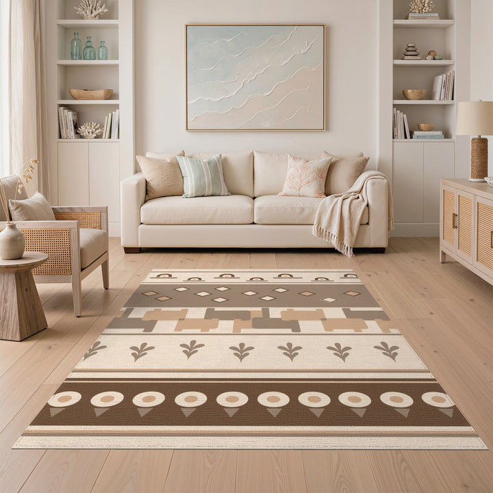 Brown Geometric Area Rug with Arch Patterns