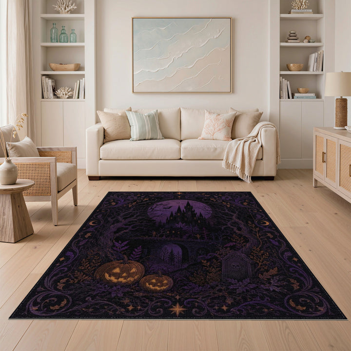Mystical Purple Castle Halloween Area Rug