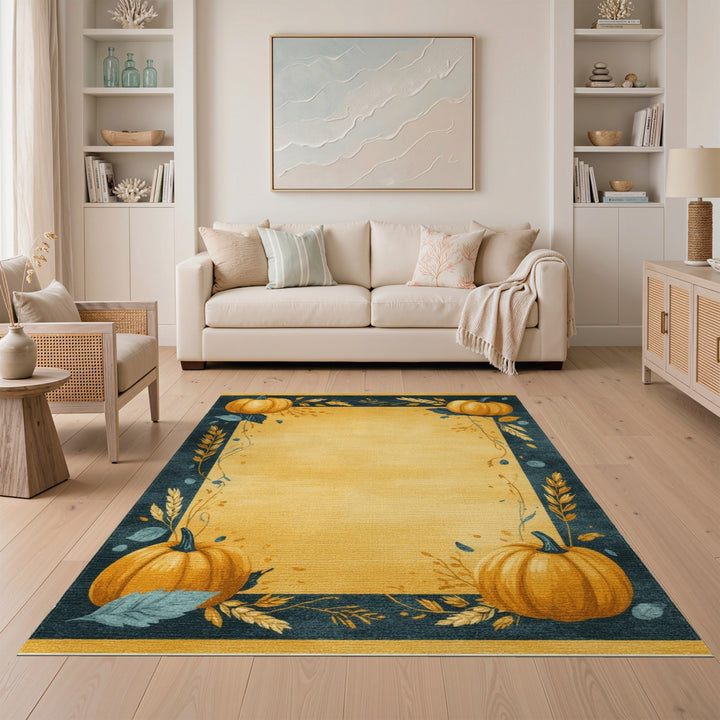 Pumpkin Harvest Yellow Area Rug