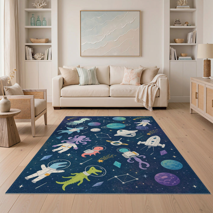 Space Animals Kids Area Rug