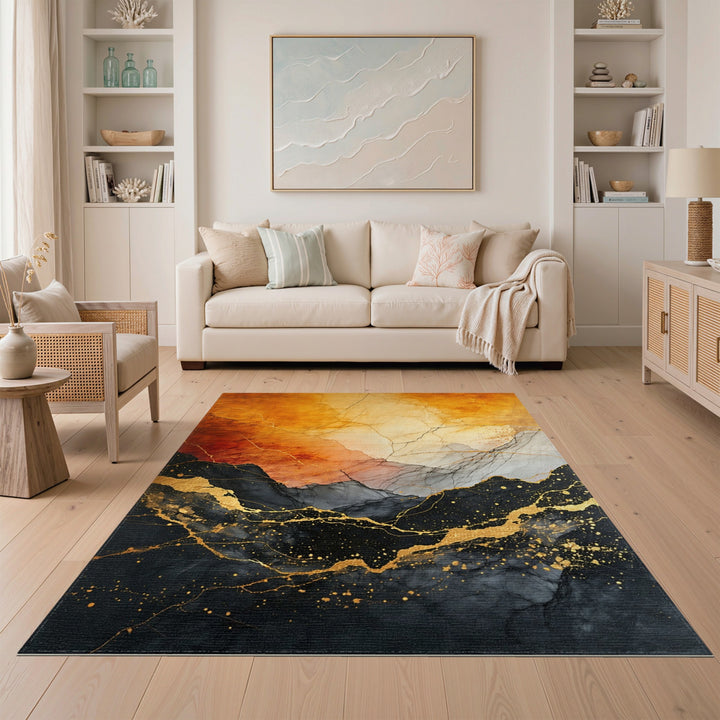 Abstract Gold and Orange Area Rug