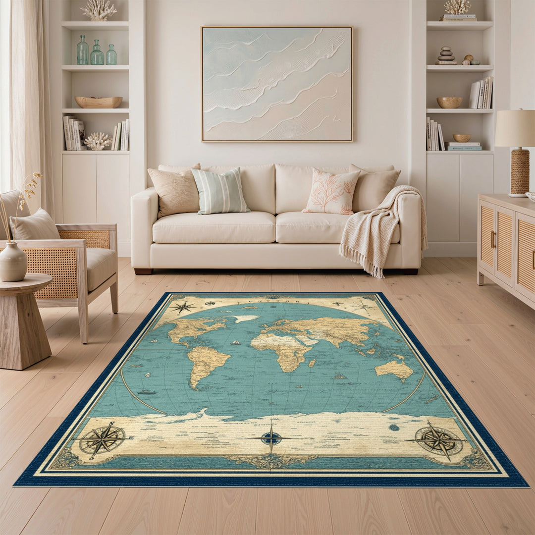 Tuntora Vintage World Map Area Rug