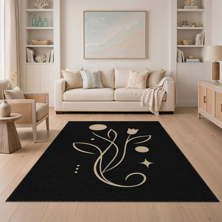 Beige Floral Line Art Area Rug