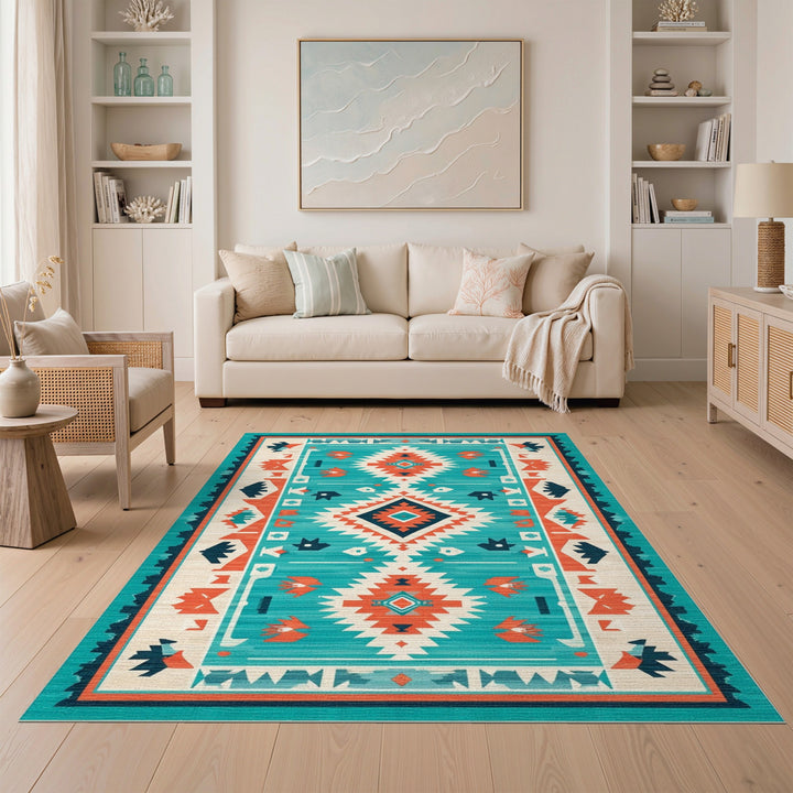 Southwestern Teal Geometric Blue and Teal Area Rug