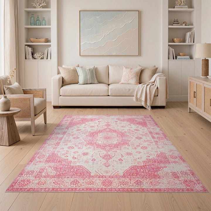 Pink Distressed Vintage Area Rug