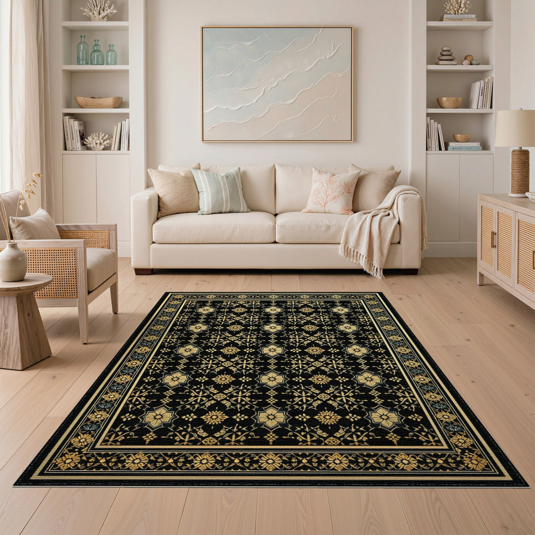Black and Gold Persian Area Rug
