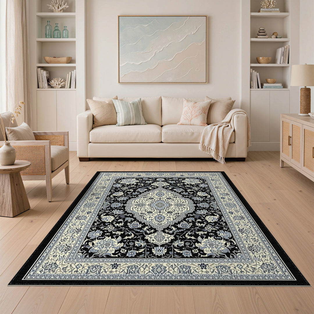 Black Ivory Persian Floral Area Rug