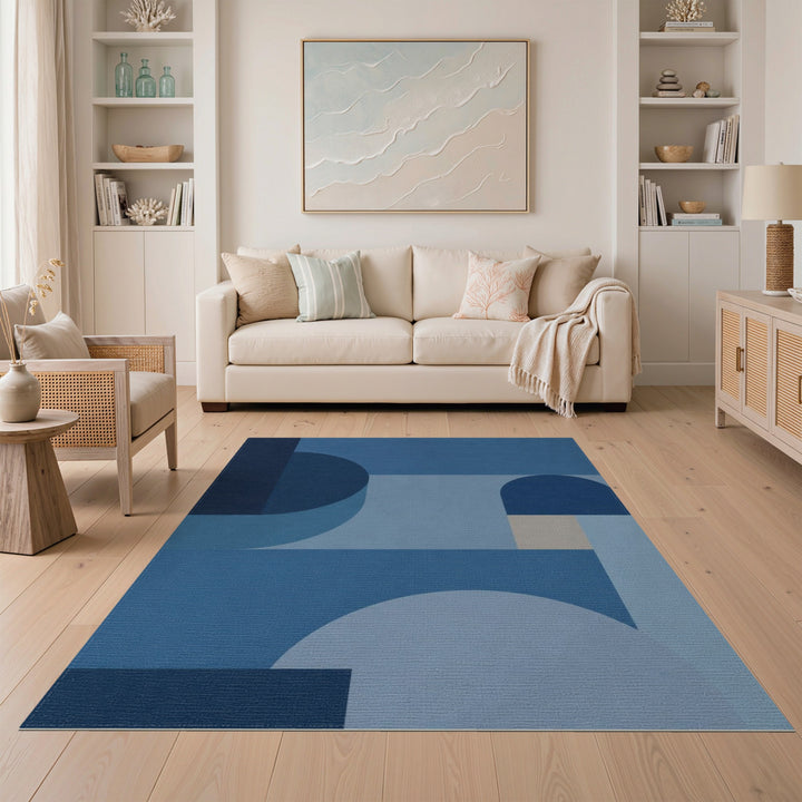 Blue and Teal Blue Geometric Area Rug