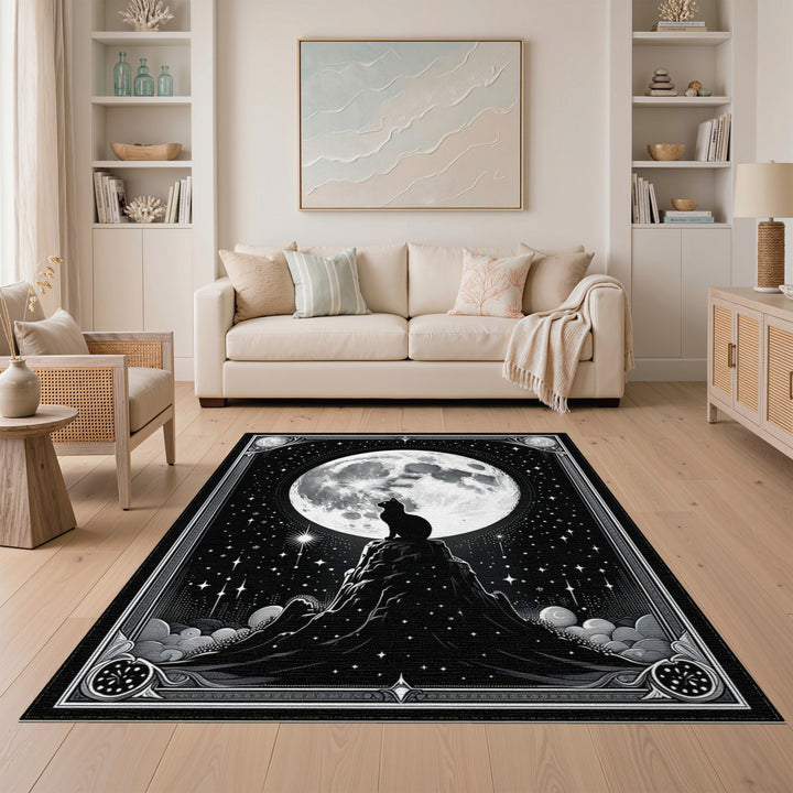 Moonlit Cat Silhouette Area Rug