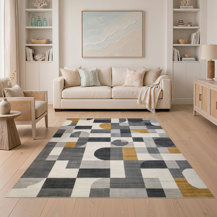 Grey Geometric Modern Area Rug