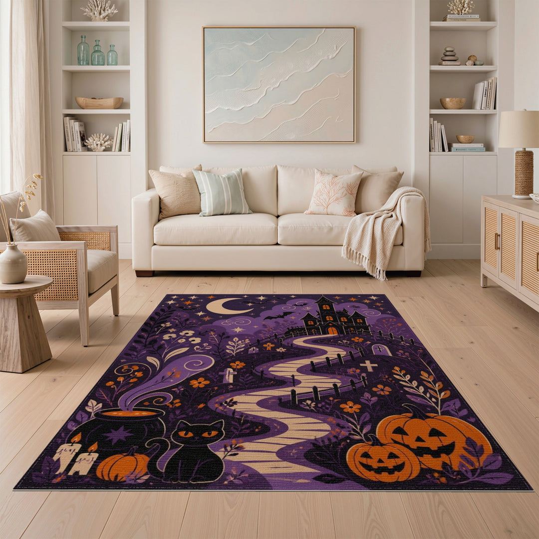 Purple Halloween Castle Kids Area Rug
