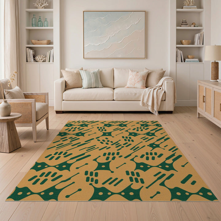 Abstract Green and Tan Area Rug