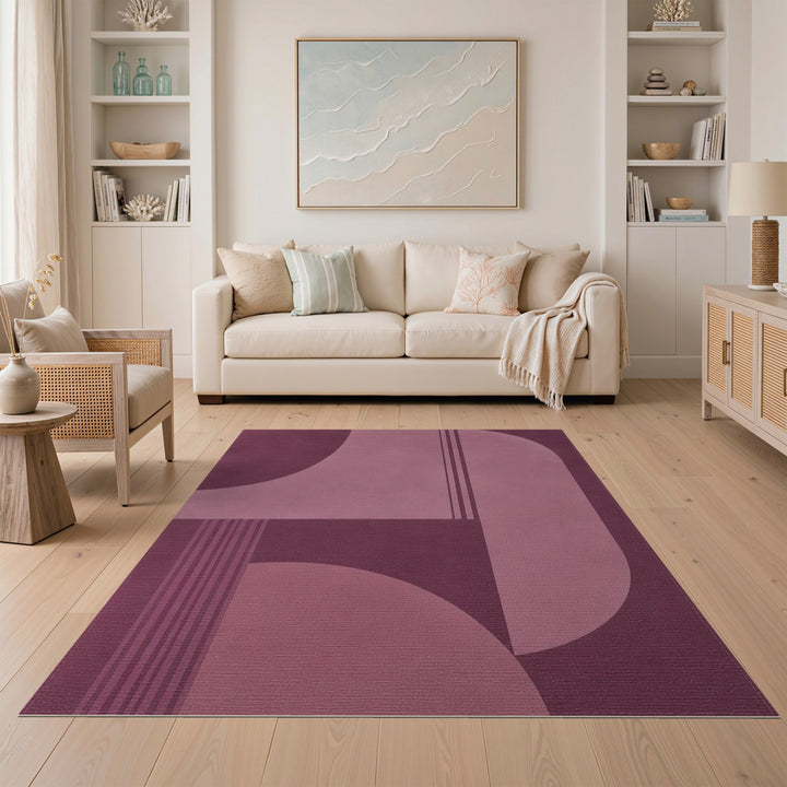 Purple Geometric Curves Area Rug