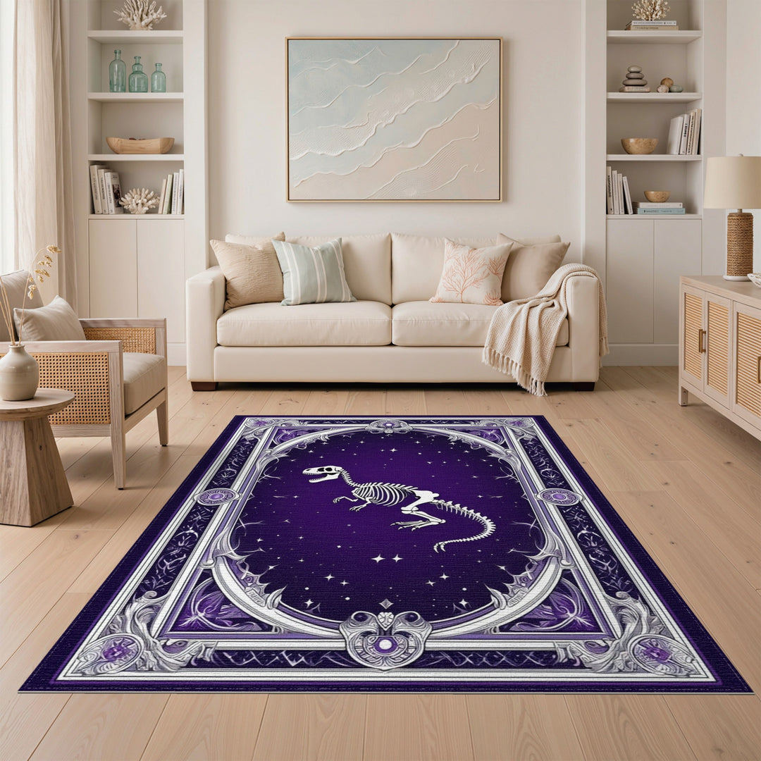 Starry Purple T-Rex Skeleton Area Rug