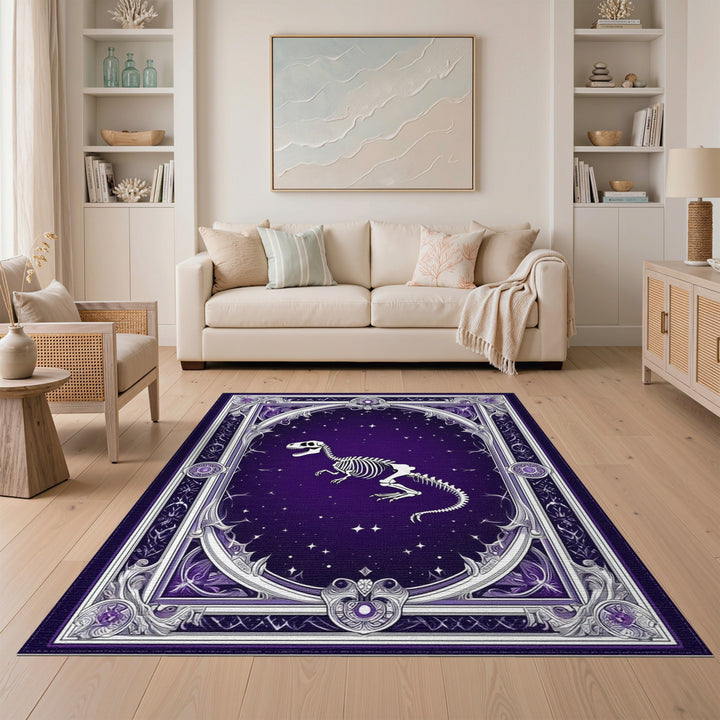 Starry Purple T-Rex Skeleton Area Rug