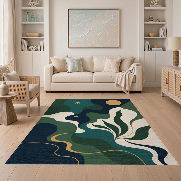 Wave Teal Abstract Wave Area Rug
