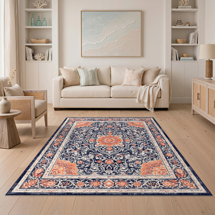 Traditional Persian Navy Blue Distressed Persian Area Rug
