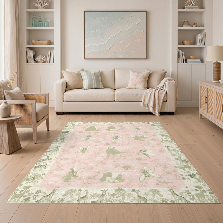 Pink Fairy Friends Kids Washable Area Rug