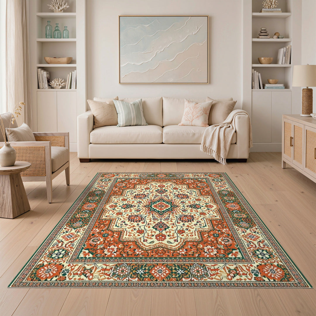 Medallion Traditional Persian Orange Persian Medallion Area Rug