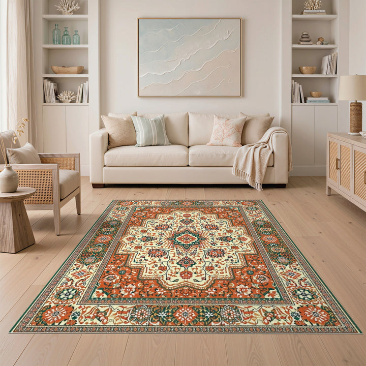 Medallion Traditional Persian Orange Persian Medallion Area Rug