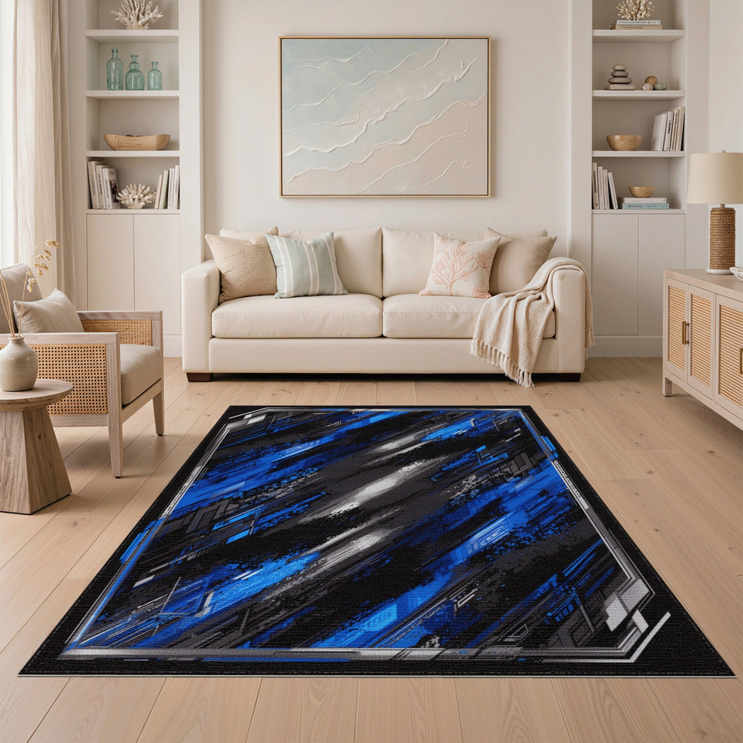 Blue Geometric Abstract Area Rug