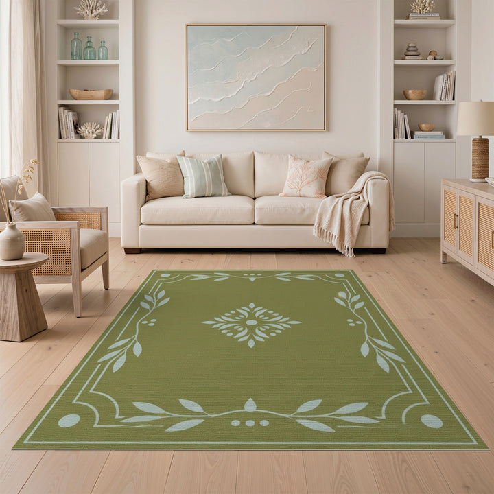 Green Floral Vintage Area Rug