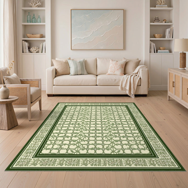 Green Floral Vintage Area Rug