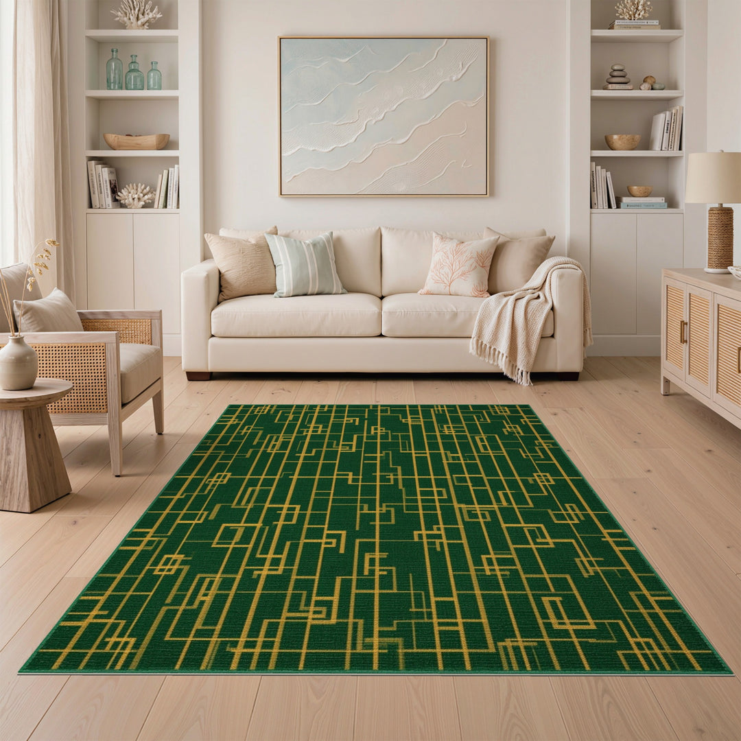 Green Geometric Area Rug