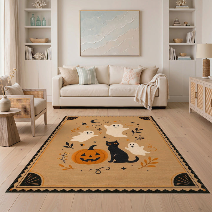 Cute Halloween Ghosts Black Cat Area Rug