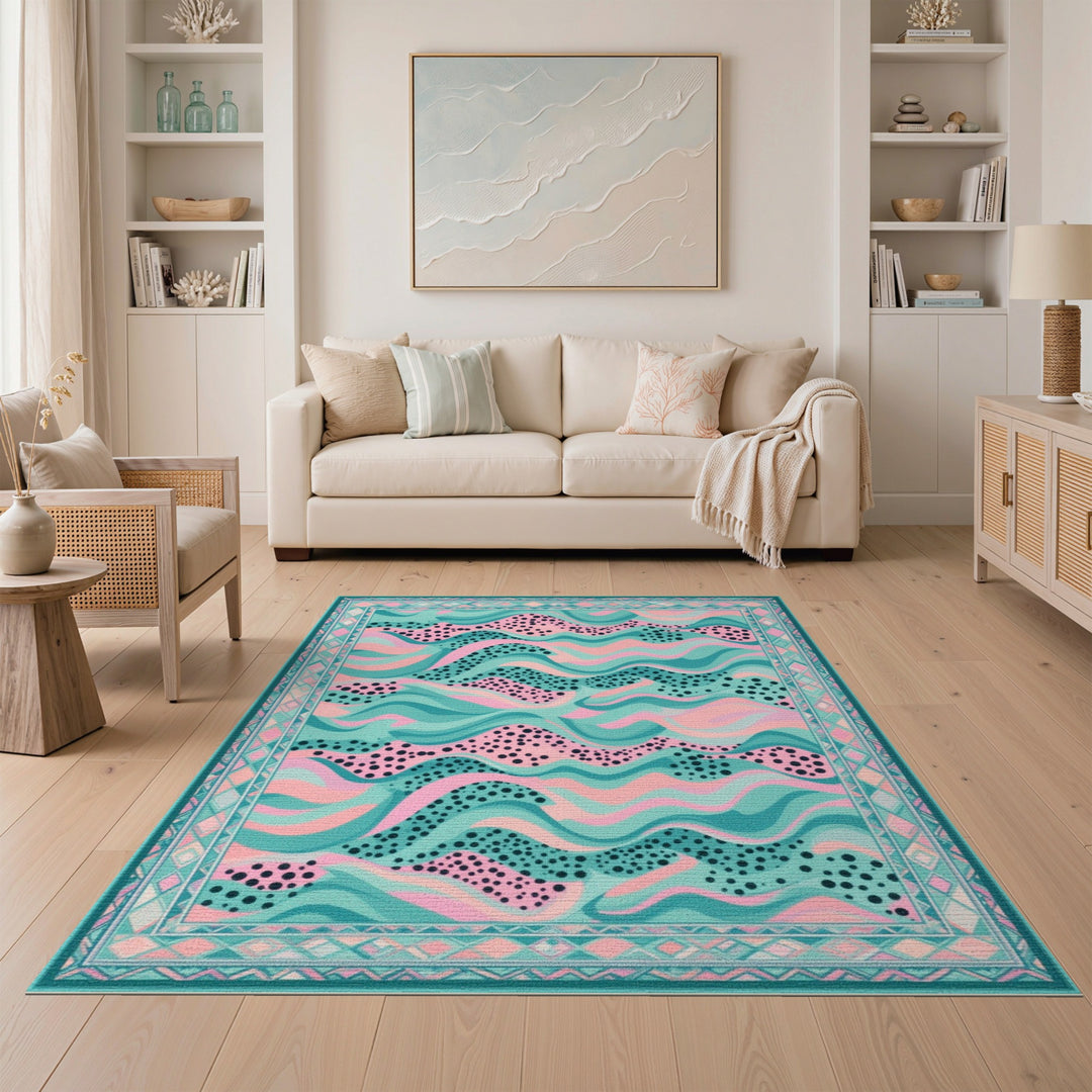 Blue Teal Wave Abstract Area Rug